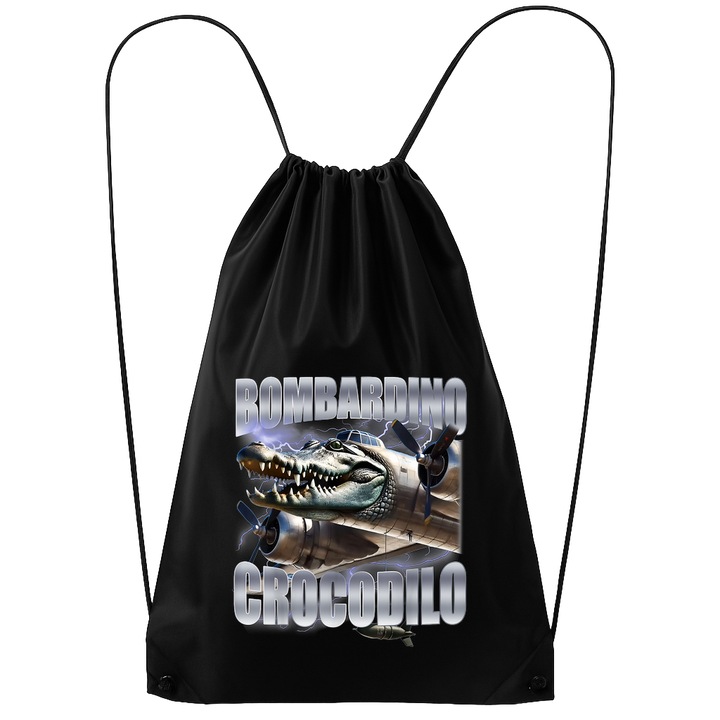 Rucsac tip ghiozdan Bombardino Crocodilo - Tralalero Tralala, Poliester, Cri-flo, Culoare Negru, Marime 34 x 45 cm