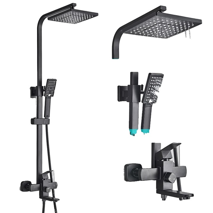 Set de robinete de dus, inaltime ajustabila, design contemporan, 8x10x12 inch, negru