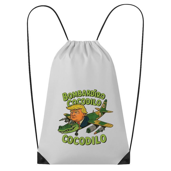 Rucsac tip ghiozdan Crocodilo Trump - Tralalero Tralala, Poliester, Cri-flo, Culoare Alb, Marime 34 x 45 cm