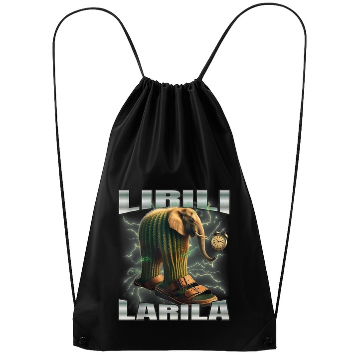 Rucsac tip ghiozdan Lirili Larila - Tralalero Tralala, Poliester, Cri-flo, Culoare Negru, Marime 34 x 45 cm