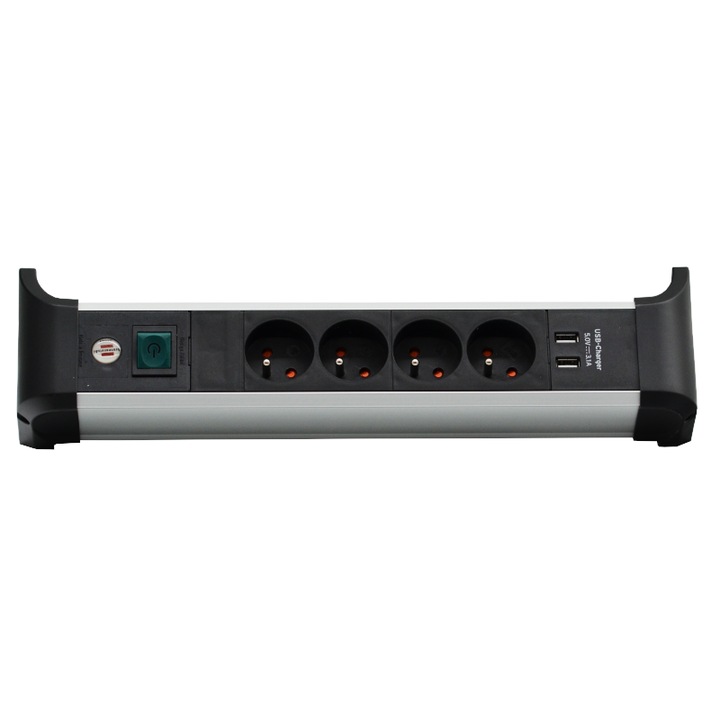 Удължителен кабел Brennenstuhl Alu Office Line, 4 гнезда, 2 USB, 1.8 м, сребрист/черен
