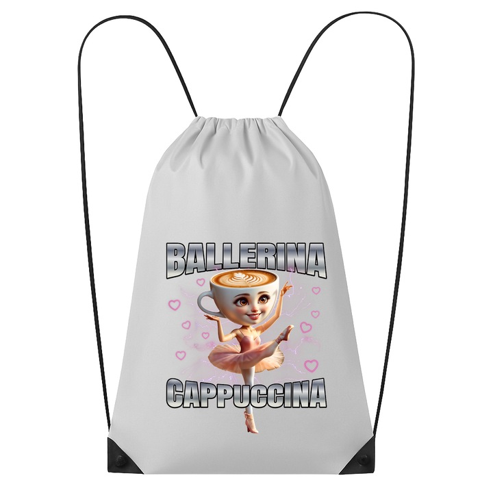 Rucsac tip ghiozdan Ballerina Capuucina Inimi Roz - Tralalero Tralala, Poliester, Cri-flo, Culoare Alb, Marime 34 x 45 cm