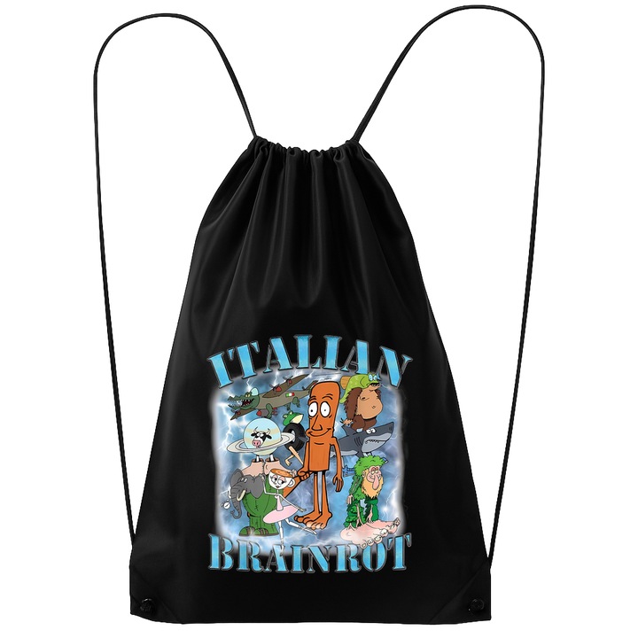 Rucsac tip ghiozdan Italian Brainrot - Tralalero Tralala, Poliester, Cri-flo, Culoare Negru, Marime 34 x 45 cm