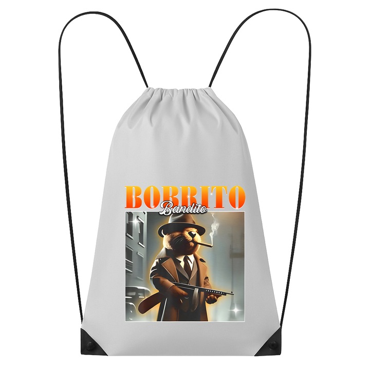 Rucsac tip ghiozdan Borrito Bandito - Tralalero Tralala, Poliester, Cri-flo, Culoare Alb, Marime 34 x 45 cm