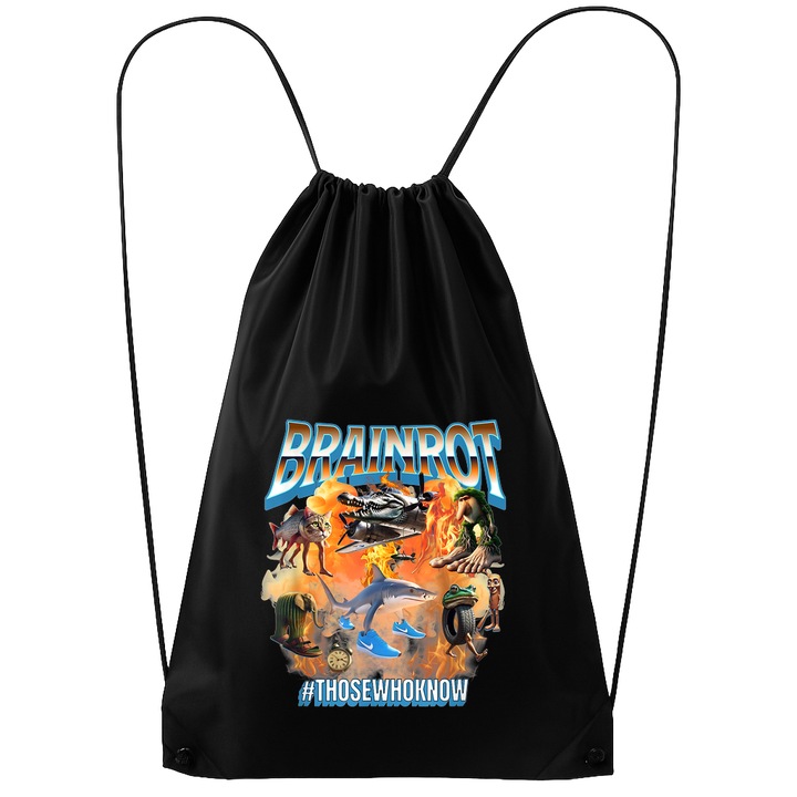 Rucsac tip ghiozdan Brainrot THOSEWHOKNOW - Tralalero Tralala, Poliester, Cri-flo, Culoare Negru, Marime 34 x 45 cm
