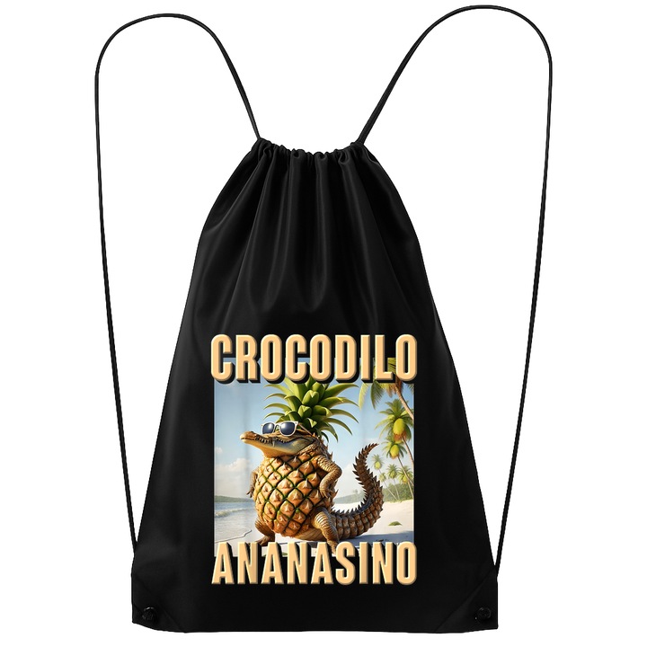Rucsac tip ghiozdan Crocodilo Ananasino - Tralalero Tralala, Poliester, Cri-flo, Culoare Negru, Marime 34 x 45 cm