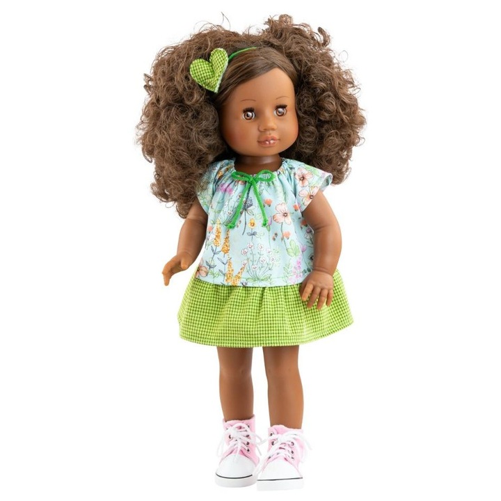 Papusa hispana Amor 42cm, Paola Reina, 100% vinil, set cu rochie, bentita si pantofi