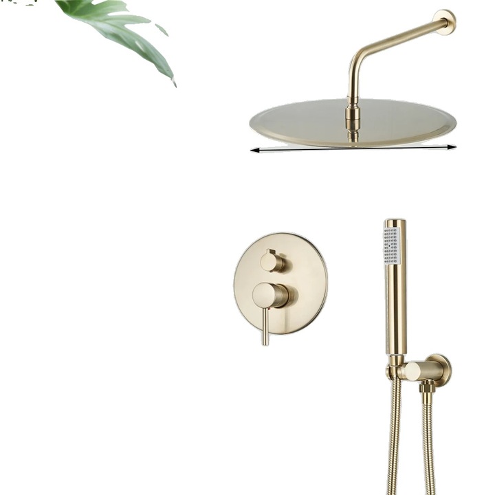 Baterie sanitara dus, 2 cai, finisaj din alama periata, un singur maner, 12 inch