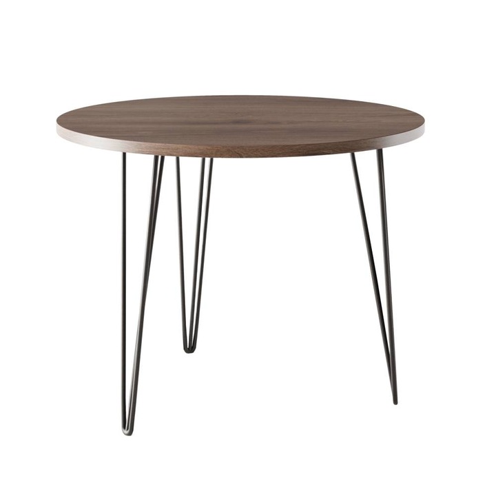 Masa rotunda KOLM MIKA 90cm, alb, gri, negru, nuante de stejar, set montaj inclus