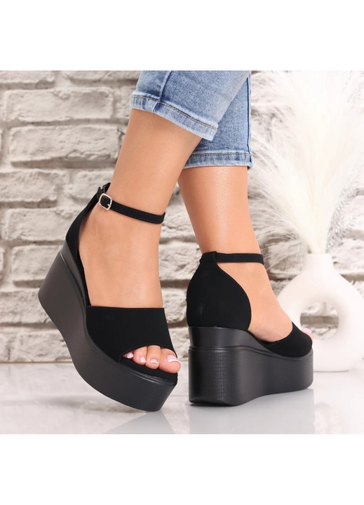 Sandale dama cu platforma Negre din Piele Ecologica Intoarsa Octaia, Negru