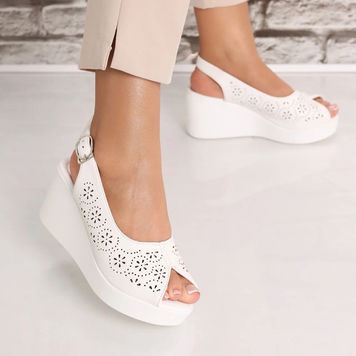 Sandale dama cu platforma Albe din Piele Ecologica Maresa, Alb