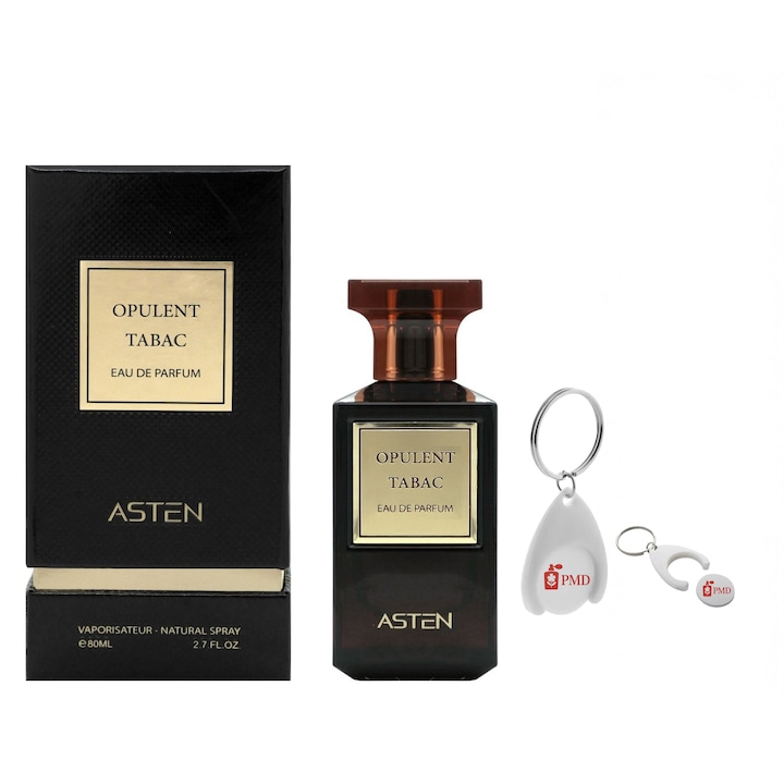 Set Apa de Parfum Opulent Tabac, Asten, Unisex, 80ml, Breloc Personalizat "PMD"