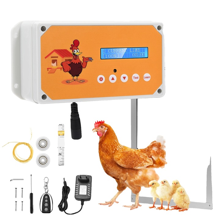 Автоматично отварачка за врата на кокошарник, таймер, светлинен сензор, зелено, 12x15см