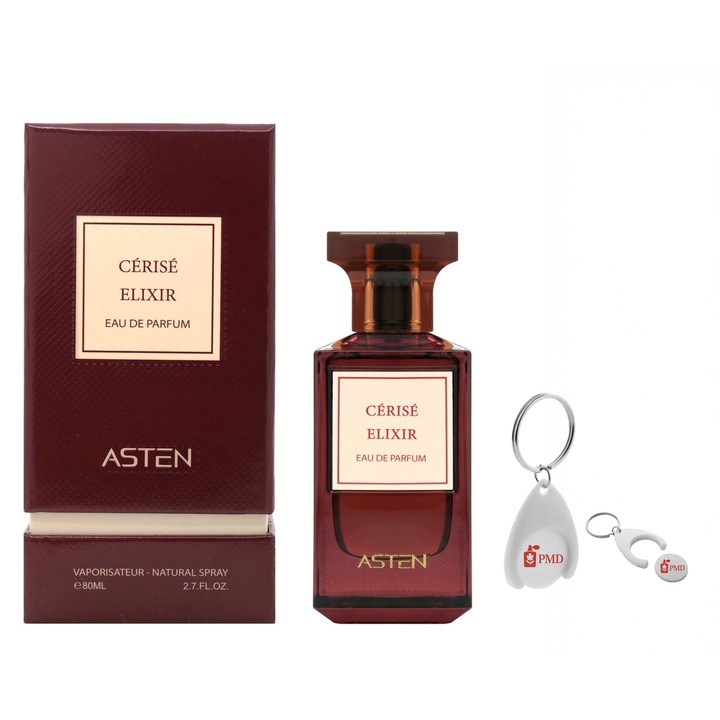 Asten Cerise Elixir Eau de Parfum szett, unisex, 80ml, "PMD" személyre szabott kulcstartóval