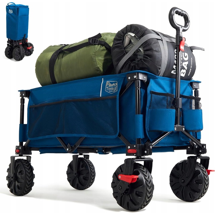 Туристическа количка Luka, Сгъваема, 135 л, 100 кг, Големи колела, Издръжлив материал, Многоцветна