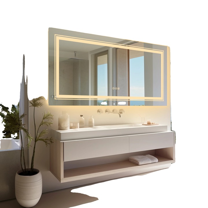 Огледало за баня с LED, против замъгляване, 105x50 см, сребрист, Правоъгълно