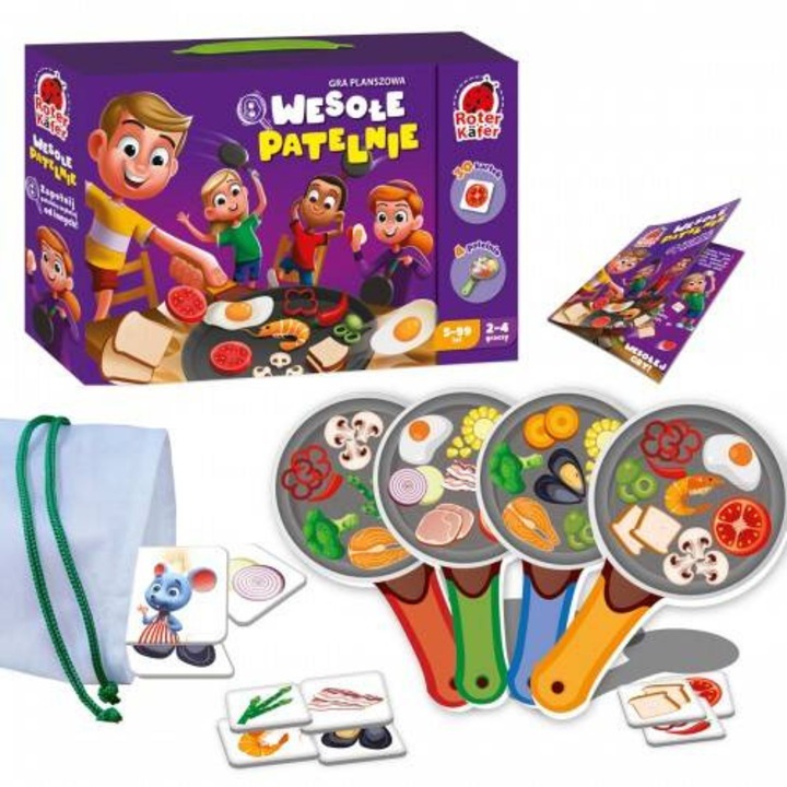 Joc educativ set Wesole patelnie, maksik, 4 patelnii, 30 carti, multicolor