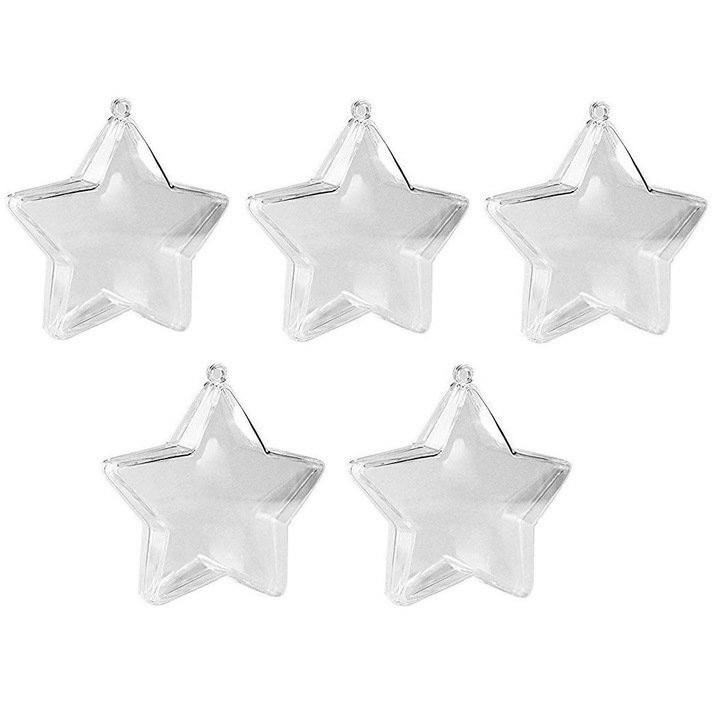 Globuri de Craciun, Luka, set 5 bucati, bombaka acrilica, transparenta, 8x3,2cm