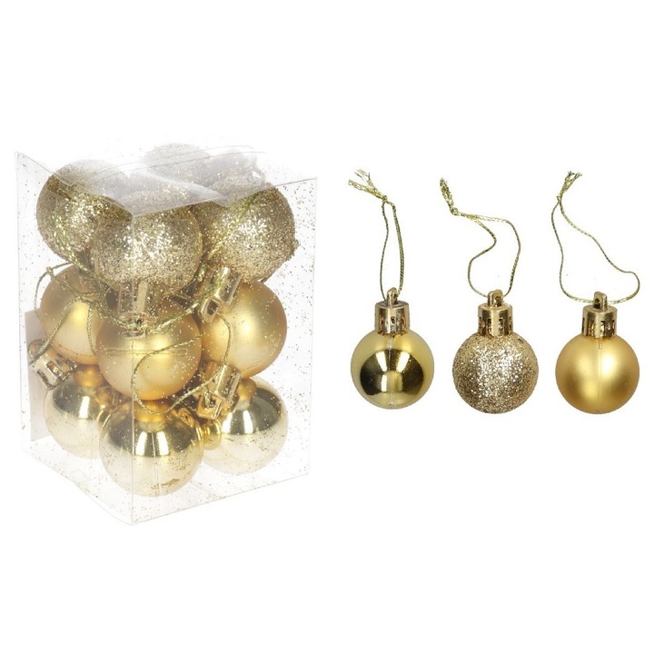 Globuri de Craciun, Luka, set 12 buc, plastic, 3cm, multicolor