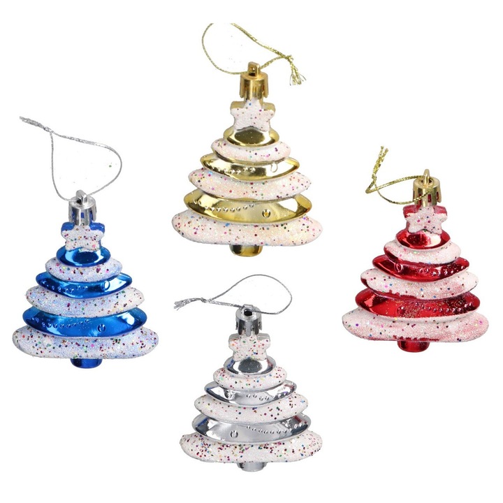 Globuri de Craciun, Luka, set 4 bucati, plastic, 9x7cm, multicolor