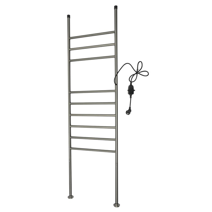 Uscator/incalzitor electric pentru prosoape, Model pe podea, Rezistent la apa, Otel inoxidabil, 220V priza EU, 42, 5×160 cm, Max 15 kg, Gri gunmetal