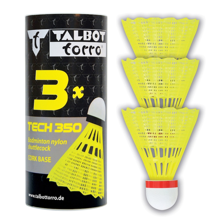 Fluturi de badminton Talbot Torro Tech 350 set 3 buc, galbene, cu banda rosie