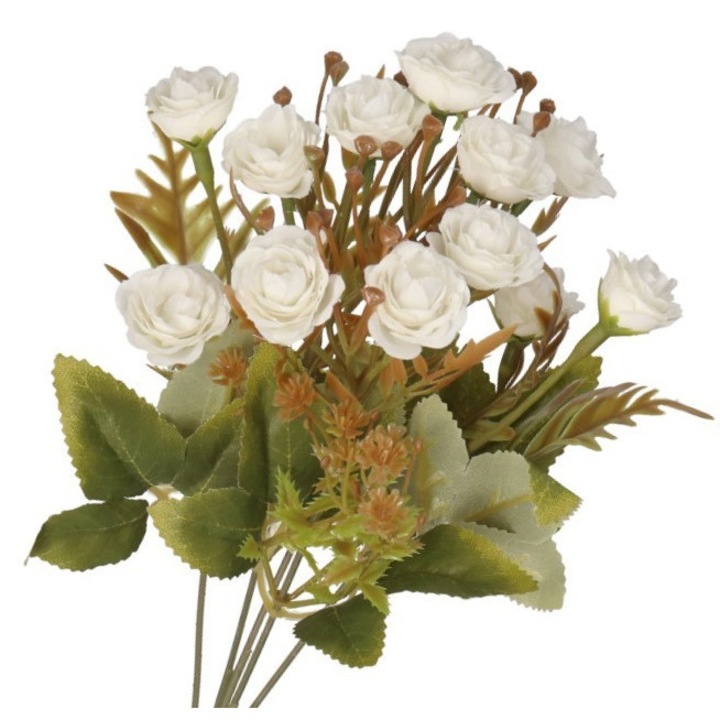 Buchet artificial roz, Luka, 5 ramuri, 30-32cm, alb
