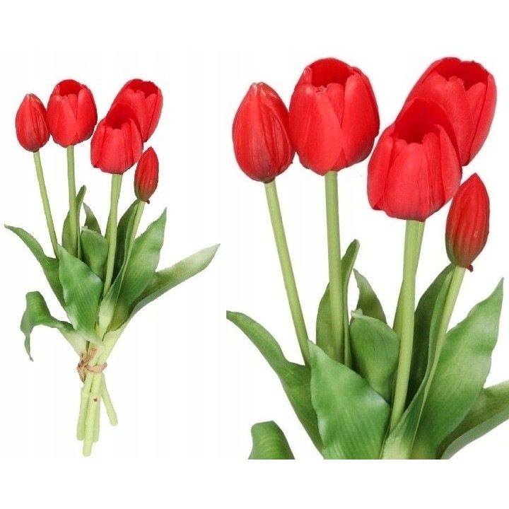 Buchet de lalele din cauciuc, 2 buchete, rosu, 40cm