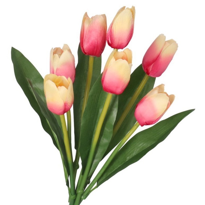 Buchet de flori artificiale, Luka, 7 crengi, roz-bej, 36cm