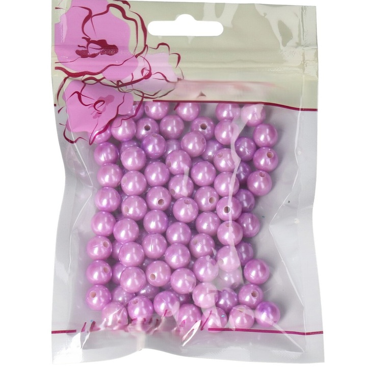 Set 90 margele, Luka, diametru 10mm, mov