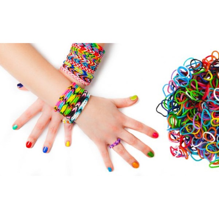 Set 300 elastice pentru bratari, Luka, cu croseta si clipsuri, multicolor