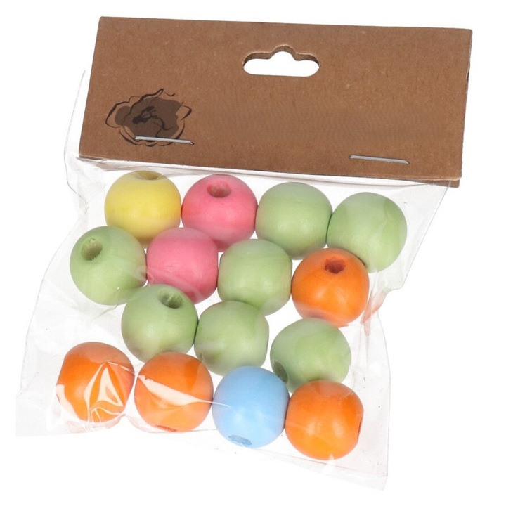 Set 15 margele, Luka, lemn, 15-16mm, multicolor