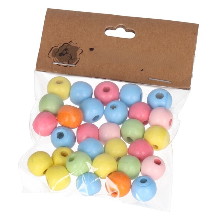 Margele din lemn Paula set 30 bucati gaurite 12mm natural