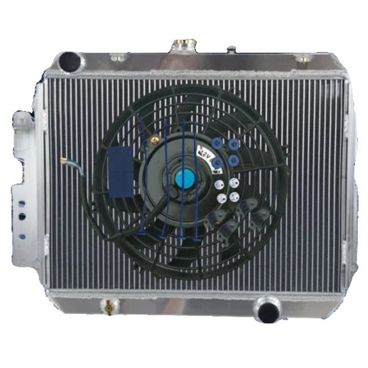 Kit radiator din aluminiu cu ventilator, dimensiuni 570x402mm, intrare/iesire 35mm, pentru modele manuale 1981-1992