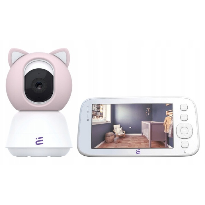 Monitor video bebelusi Encore View, WiFi, 2Mpx, alb roz, 165x84mm