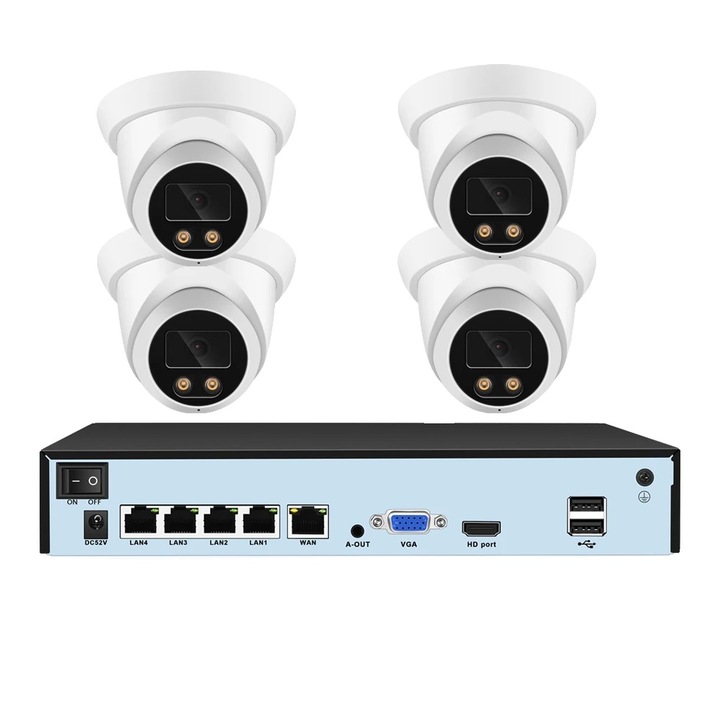 Kit Supraveghere, 8CH NVR 2 camere 5MP, 1TB, acces de la distanta, detectie miscare