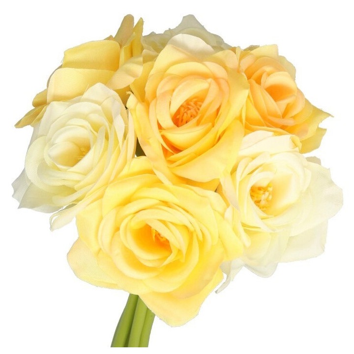 Buchet flori artificiale Luka, 7 ramuri, galben, 24cm