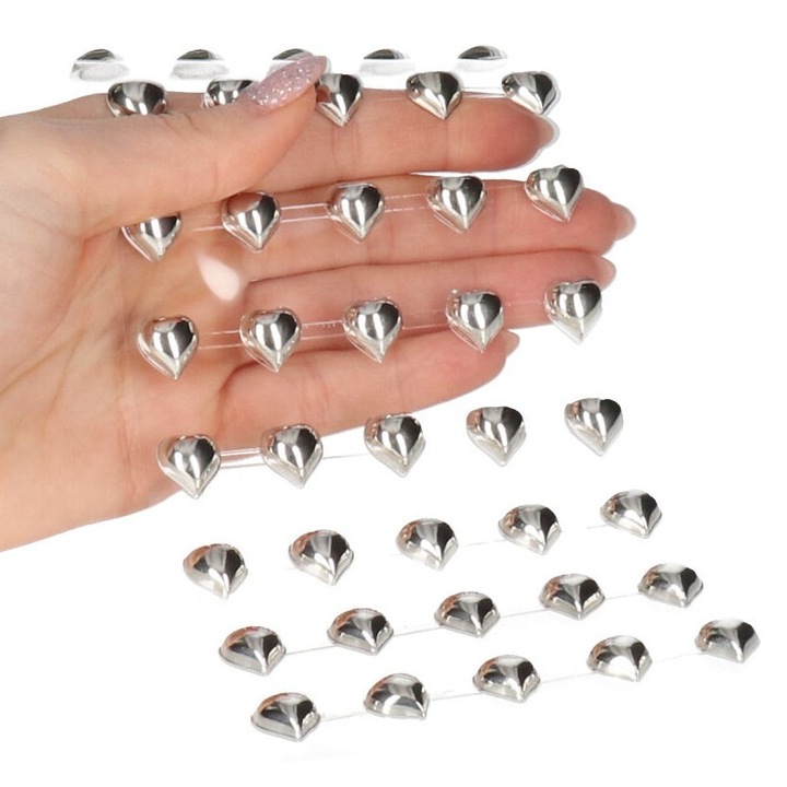 Set 60 inimioare autocolante Luka argintiu 12x5mm