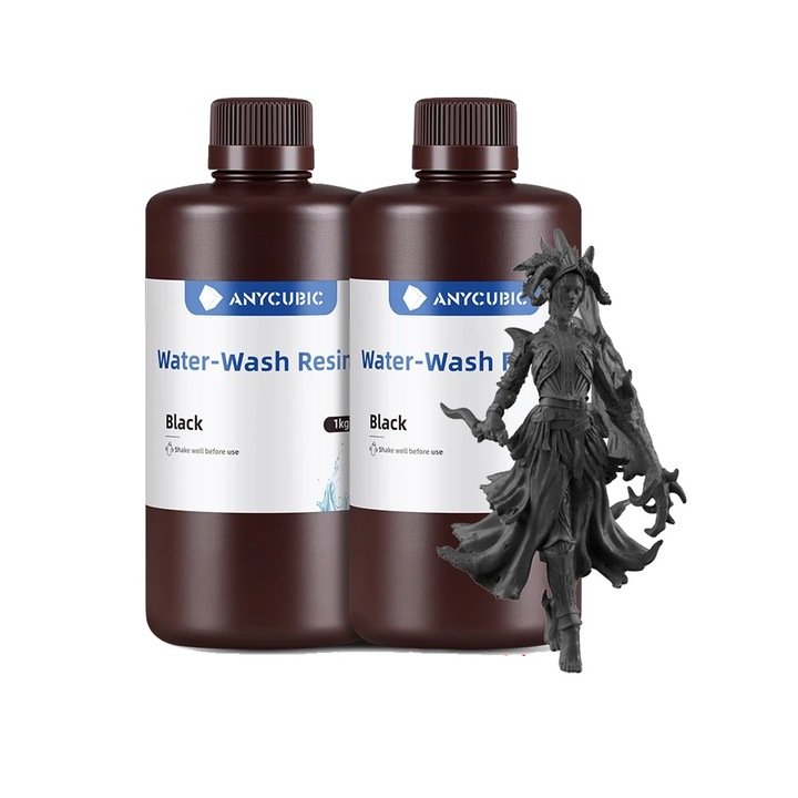 Set 2 Sticle de Rasina pentru Imprimare 3D, 2kg, Lavabila cu Apa, Neagra, Compatibilitate 405nm