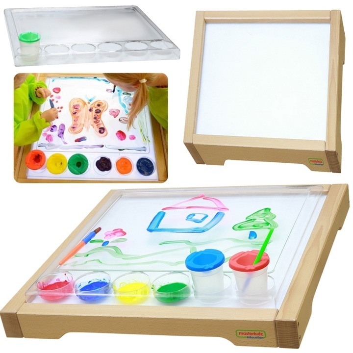 Masterkidz szenzoros LED panel, 1,5 m, átlátszó festőtálcával, bükkfából