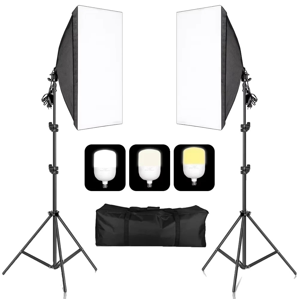 wbcフォトセット Set Softbox pentru Fotografie, 135W LED, Trepied Reglabil 70-200CM