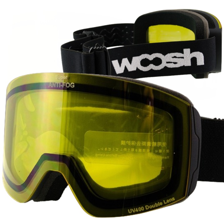 Ochelari de ski pentru copii, WOOSH, Revo Shift, negru, Anti Fog, UV-400