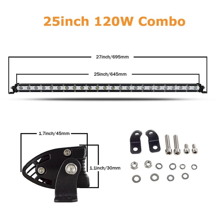 Bara LED 25 inch, Combo Beam, 150W/180W, rezistenta la apa, 33.4x9.5x9.5cm