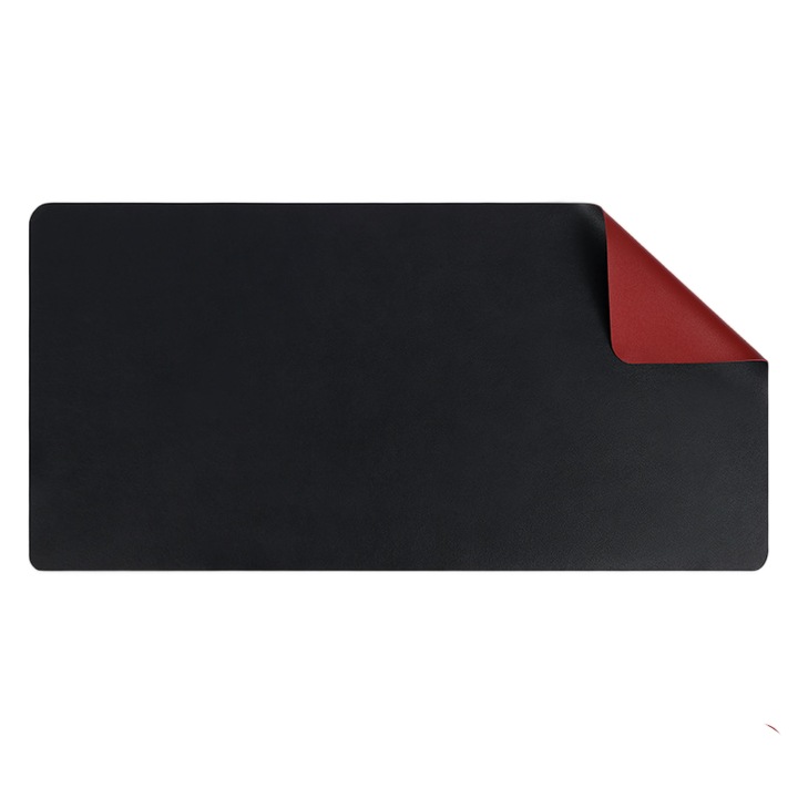Mousepad birou din piele PU, negru/rosu, 80x40 cm, design dual, protectie suprafata