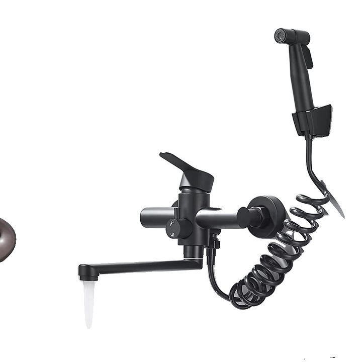 Fürdőszobai csaptelep, rozsdamentes acél szerkezet, forgó fúvóka, fekete