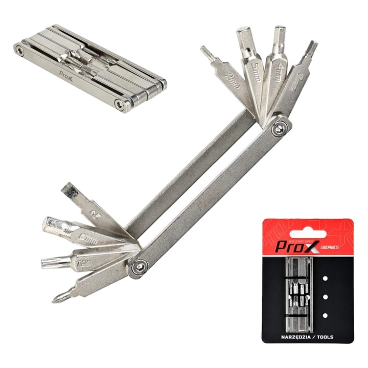 Multitool 8 in 1 ProX, scule bicicleta, imbusuri, surubelnite, 95g, crom-vanadiu