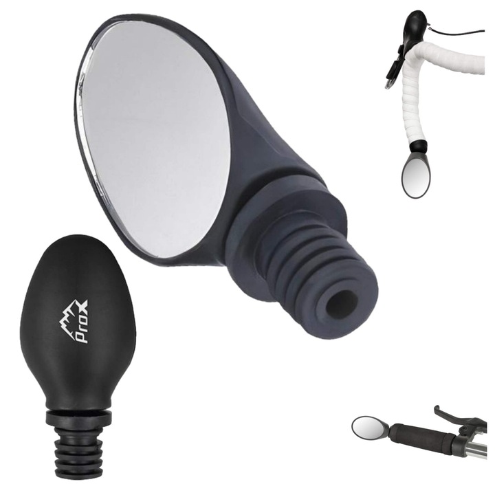 Овално велосипедно огледало PROX, монтаж на кормило 17.4-22 мм, размер 44x66 мм, тегло 31 г