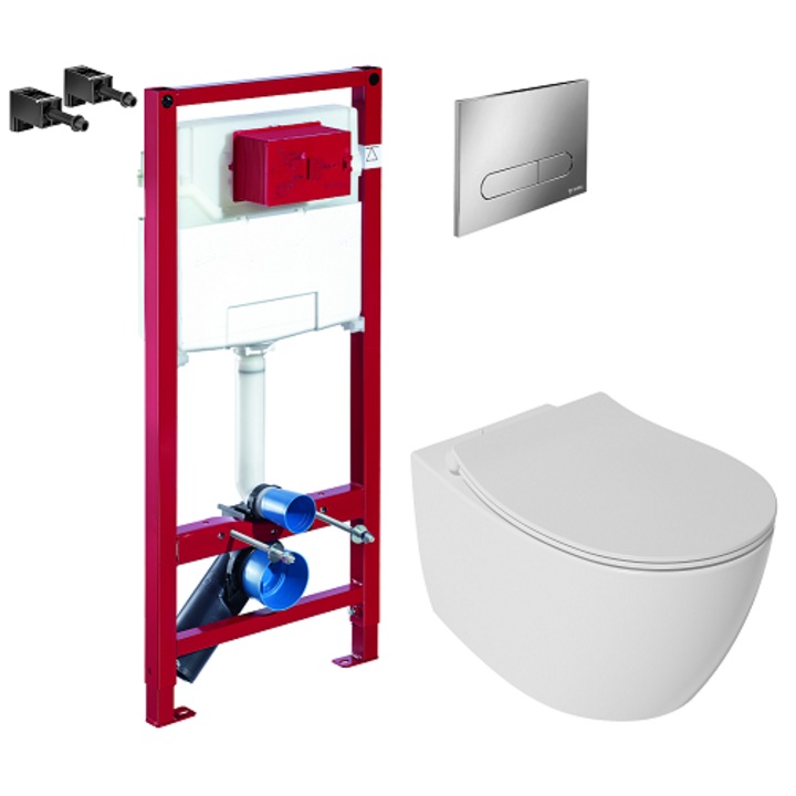 Set 2 in 1 Toaleta Isvea Sentimenti Clearim, Rezervor Schell, capac soft and slim, clapeta crom lucios