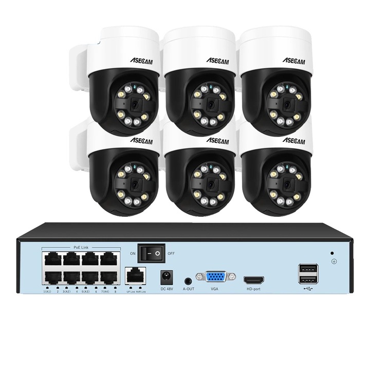 Система за видеонаблюдение, 8MP, 8-канален NVR, 6 AI камери, цветно нощно виждане, PoE инсталация