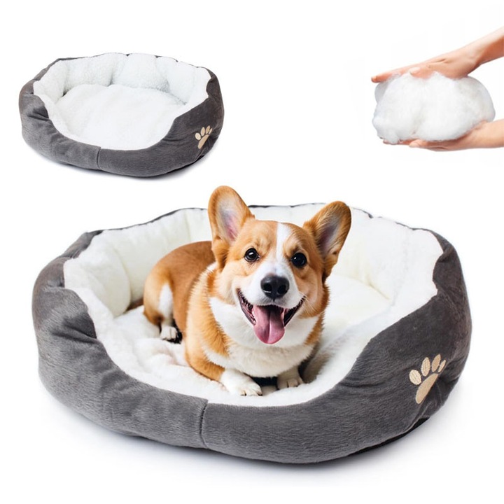 Легло за кучета и котки, 60x50 см, висококачествена къса козина, меко и удобно, подходящо за средни кучета 4-7,5 кг и всички котки, сиво